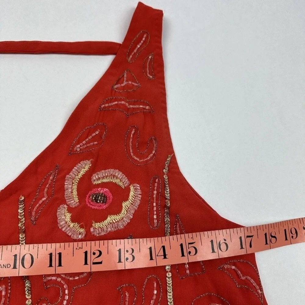 Free People Mini Dress Women XS Red Beaded Sequin‎ Boho Shift OB334008